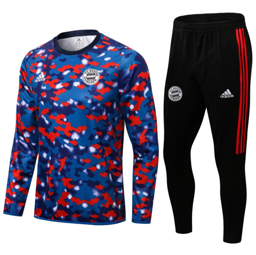 2021/22 Bayern Munich Blue Red Training Kits Sweatshirt with pants